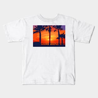 Sunset Behind The Palm Tree Kids T-Shirt